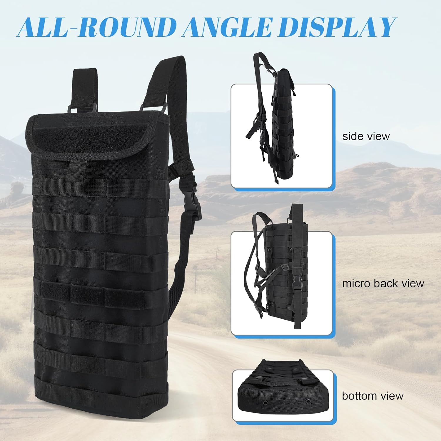 Tactical MOLLE Hydration Pack Carrier Backpack with 3L Water Bladder for Outdoor Sports, Black - Image 4