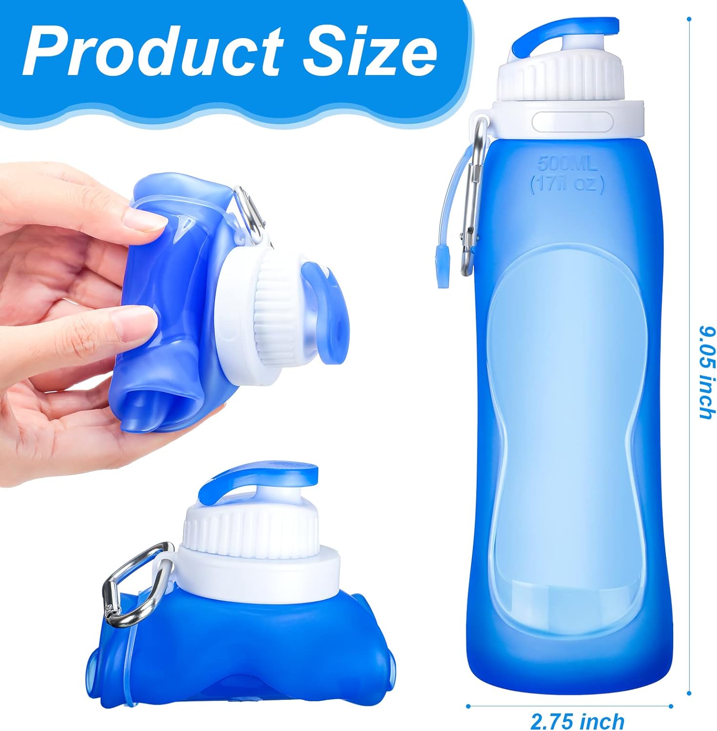 Zopeal 4 Pieces Collapsible Water Bottles Roll up Folding Bottle Silicone Foldable Leak Proof Water Bottles for Sports Traveling Riding Camping Hiking Backpack (Purple, Clear, Gray, Blue, 17 oz) - Image 3
